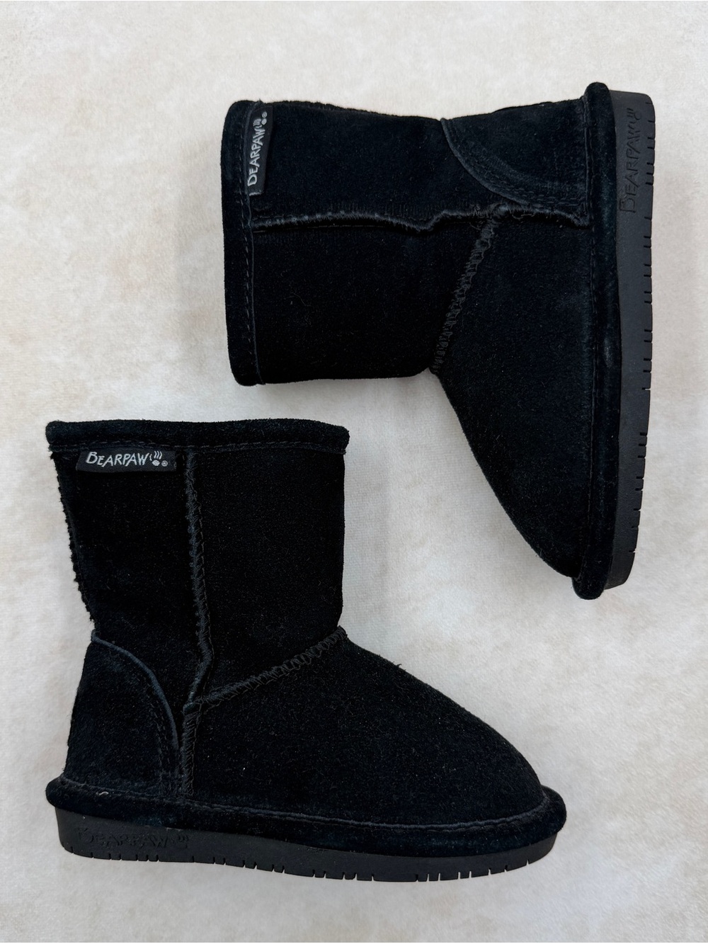 BearPaw Kids Black Suede Cozy Pull-On Boots